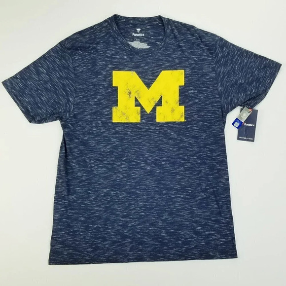 Fanatics Large Michigan Wolverines Distressed Blue Short Sleeve Crew Neck Tee - Picture 1 of 8